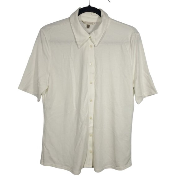 NWT Banana Republic Essential Polo Button-Up Shirt Women's L White Basics - Picture 1 of 5